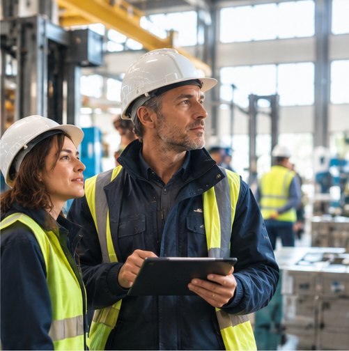 Deux professionnels sur un site industriel